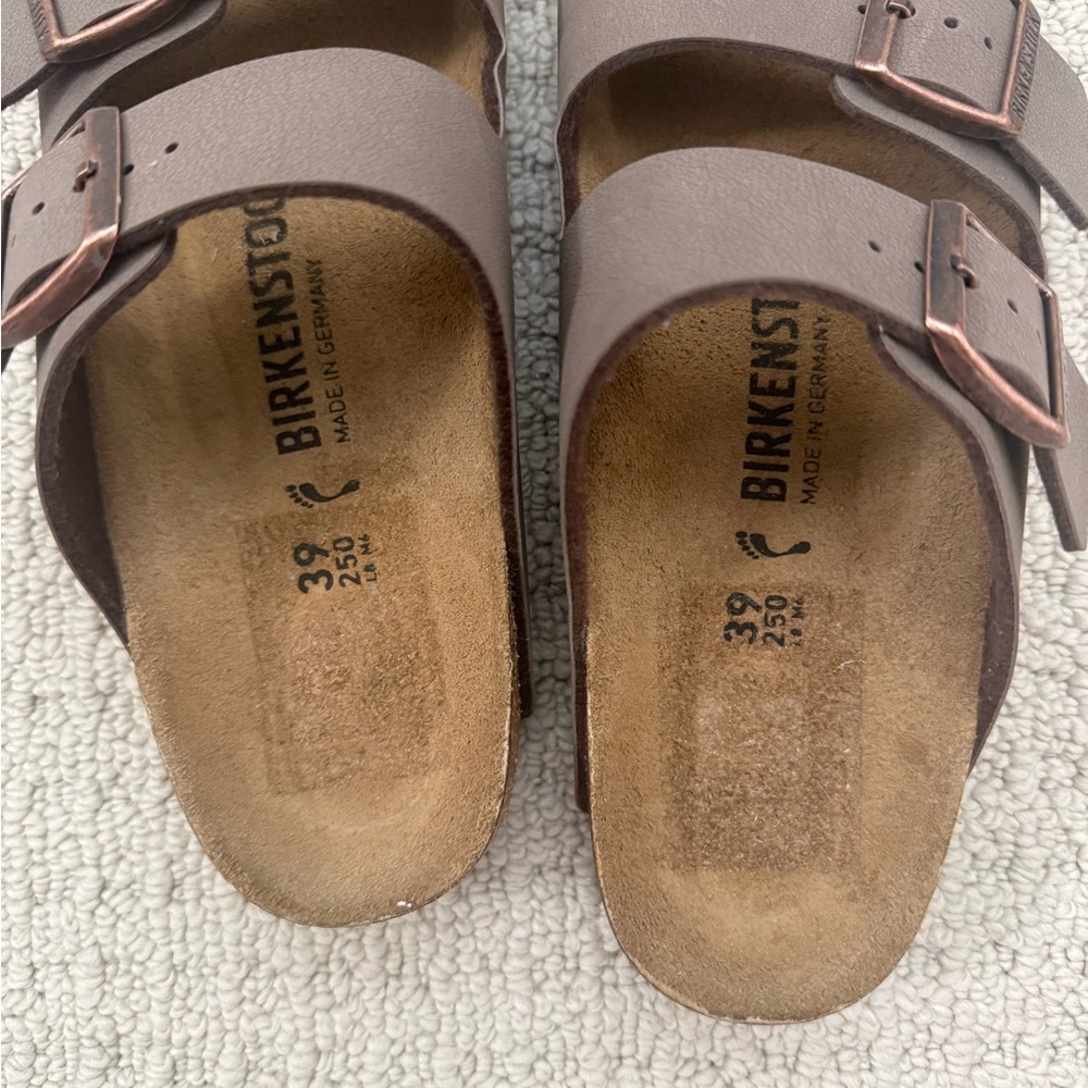 Birkenstock Arizona Double-Strap Sandals in Brown with Copper Buckles - Picture 5 of 7